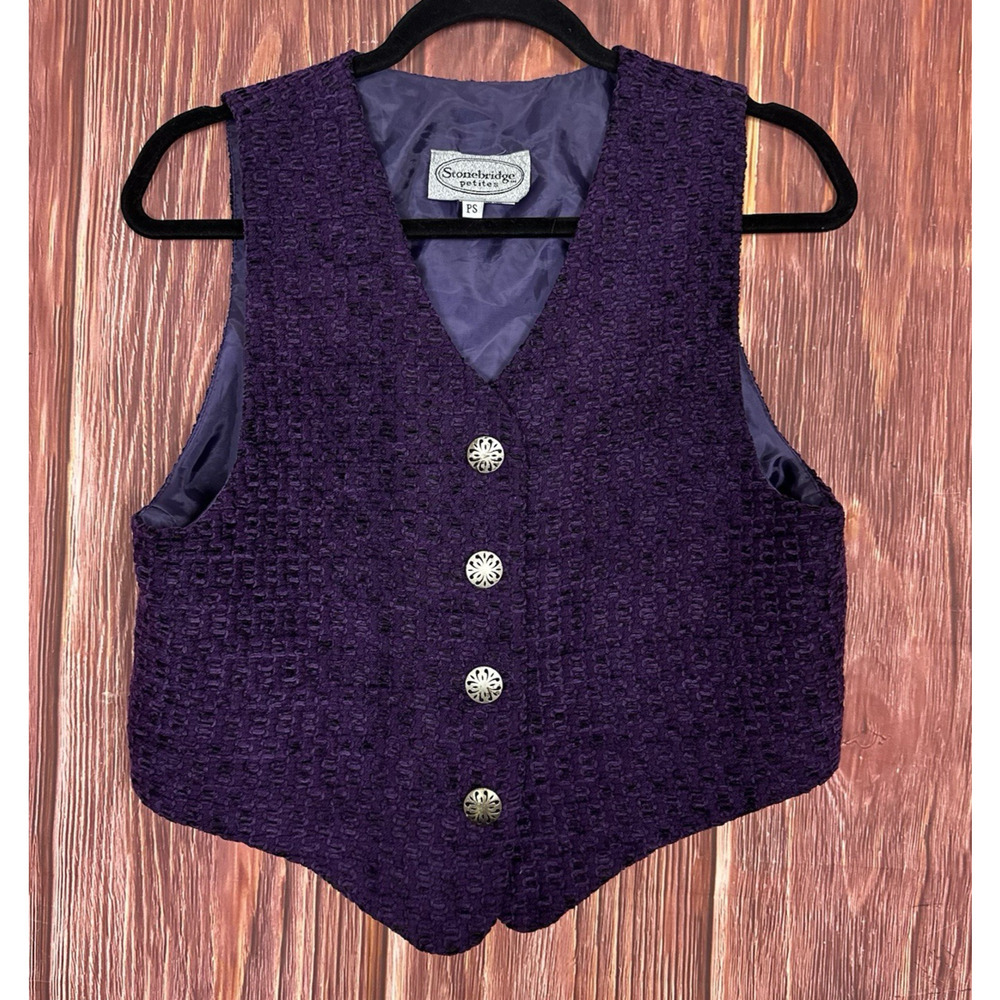VTG Stonebridge Purple Button Front Vest Top Western Rodeo Womens Size PS Small - Picture 2 of 7